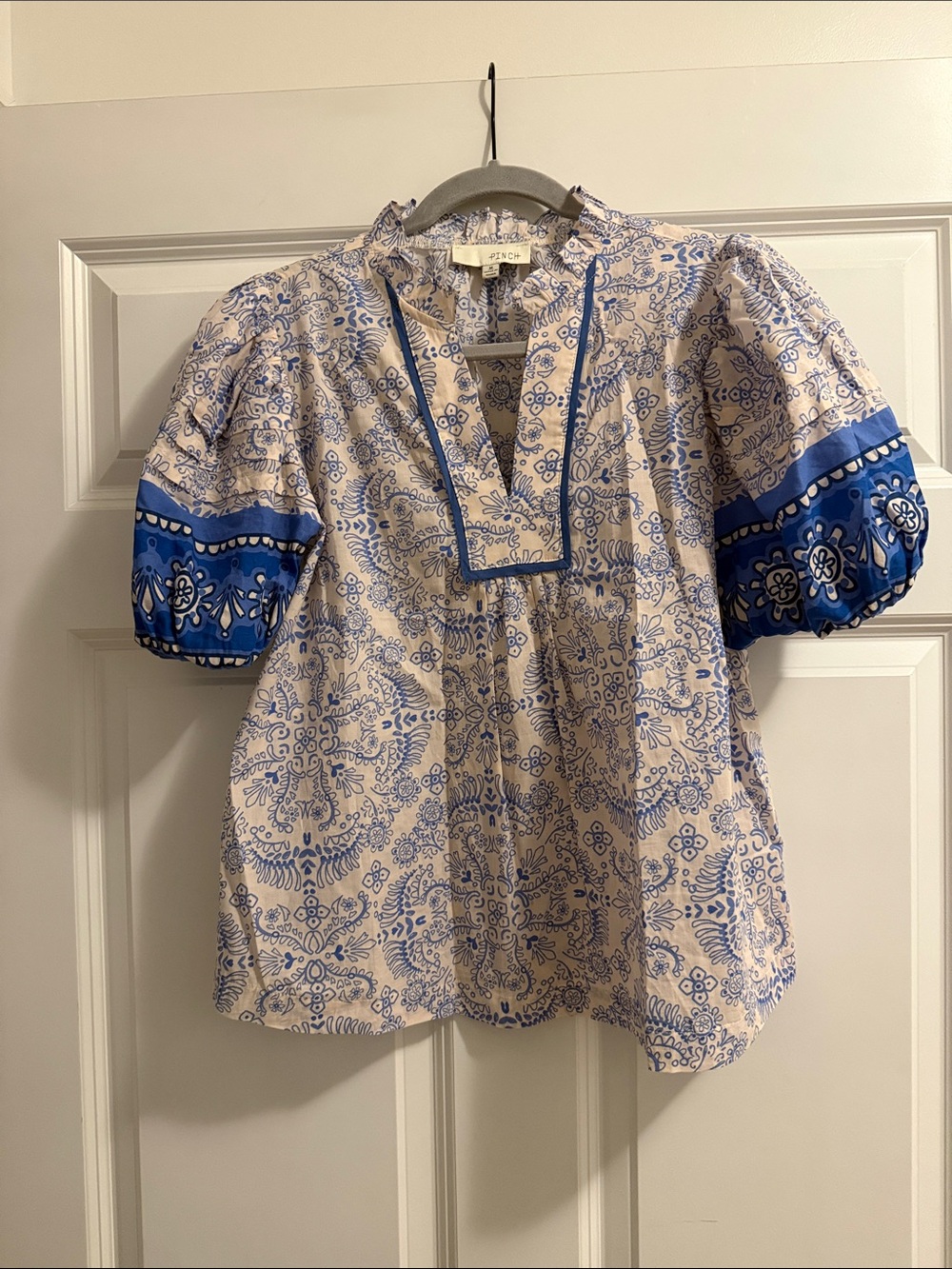 Pinch Pink & Blue Printed Puff-Sleeve Tunic Top
